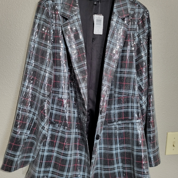 Torrid Gray Plaid Sequin Blazer - Picture 8 of 9